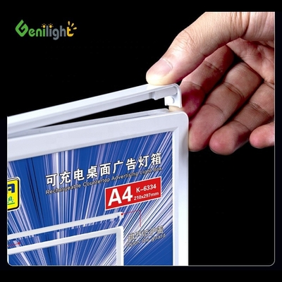 상권 광고용 높은 시각 각 A4 데스크톱 아크릴 LED 조명 테이블