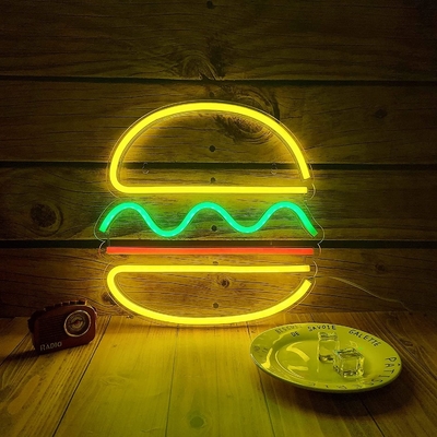 30*30cm LED 네온 라이트 USB 전원 햄버거 네온 표지 벽화 전력 소모 0