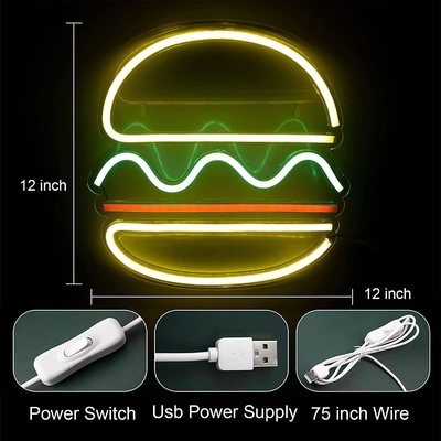 30*30cm LED 네온 라이트 USB 전원 햄버거 네온 표지 벽화 전력 소모 0