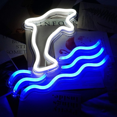 5V 대형 돌고래 네온 라이트 표지판 마키어 배터리 USB 조작 테이블 LED 라이트 벽 장식