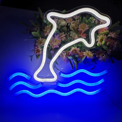 5V 대형 돌고래 네온 라이트 표지판 마키어 배터리 USB 조작 테이블 LED 라이트 벽 장식
