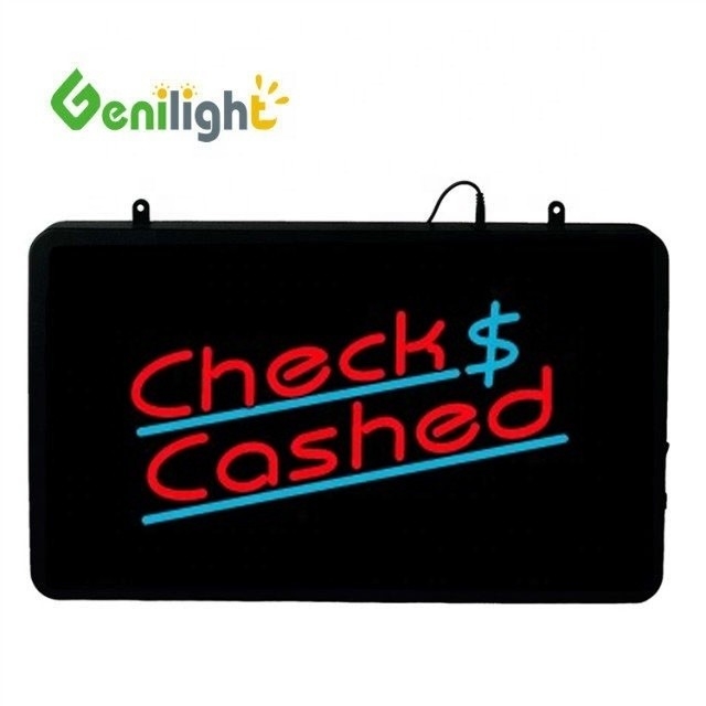 Genilight 22*13인치 슈퍼 밝기 LED 체크 현금 편지 네온 오픈 표지판 실내용