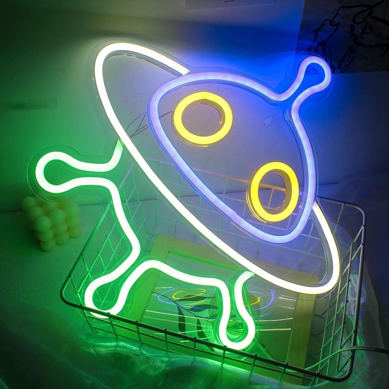 벽 장식 및 UFO LED 야간 조명을 위해 사용자 정의 된 아크릴 우주선 네온 표지판