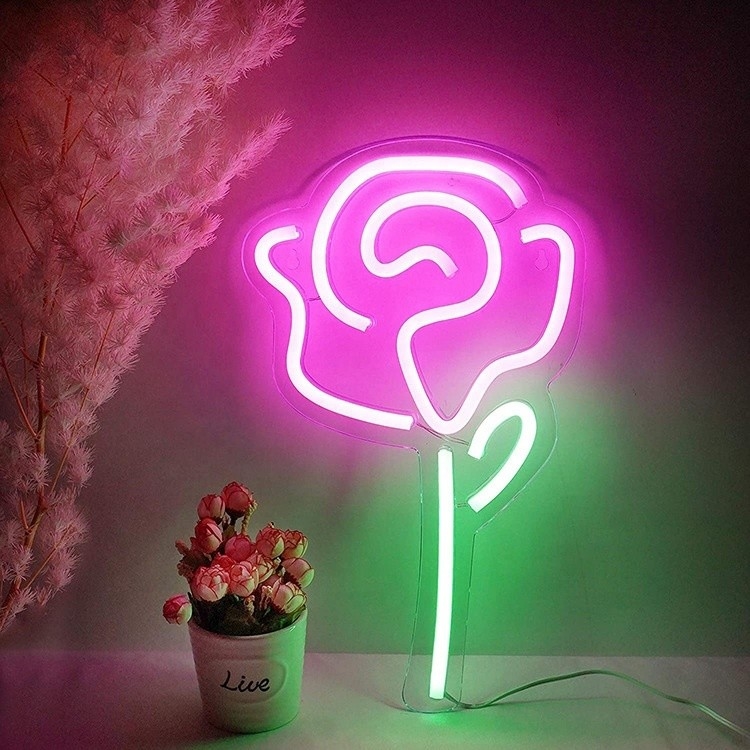 5V 전압 LED 꽃등 침실 벽장 장식 스위치 파티 장식 로즈 네온 표지판