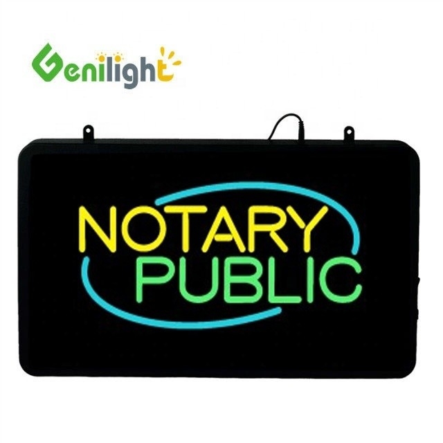 Genilight NOTARY PUBLIC LED 네온 표지판 ABS 오픈 폼 아웃프레임 및 플래싱 애니메이션